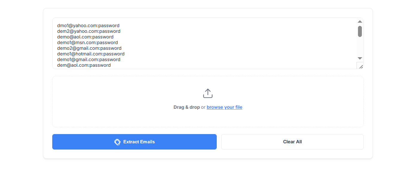 A user pasting text into the email extractor tool.